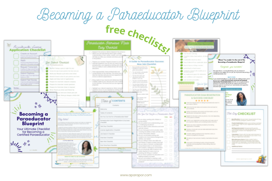 becoming a paraeducator blueprint - the ultimate checklist for becoming a para. Mock up by a para pro