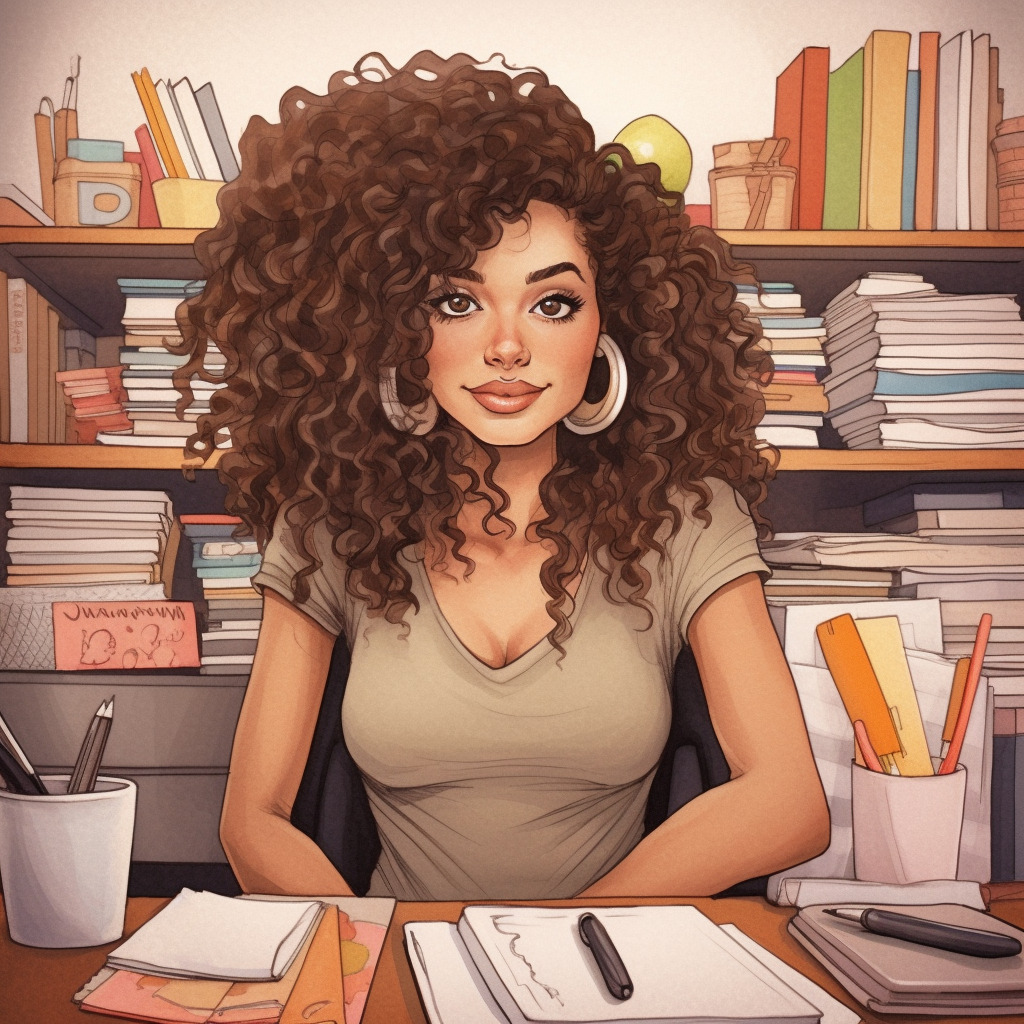 cute latina sitting at a desk staying organized doing her paraeducator job search - a para pro - ai art