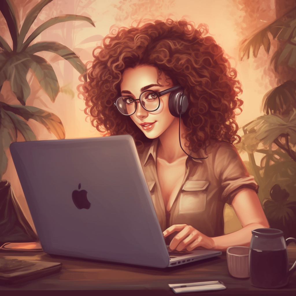 curly hair with glasses latina sitting at a desk staying organized doing her paraeducator job search - a para pro - ai art